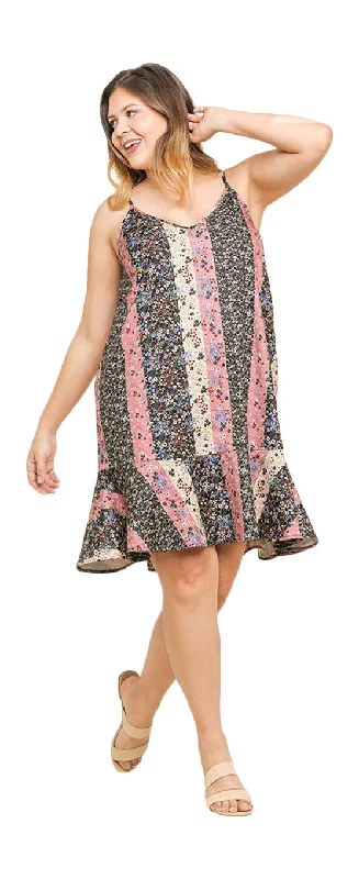 Halter DressFloral Print Midi Dress, Black Blush