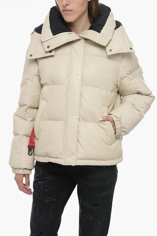 women's coats with button-down frontsYves Salomon YS ARMY Leather Quilted Down-Jacket with Draw-String Waist