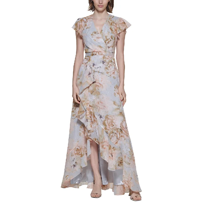 women's neon dressesCalvin Klein Womens Floral Print Ruffled Evening Dress