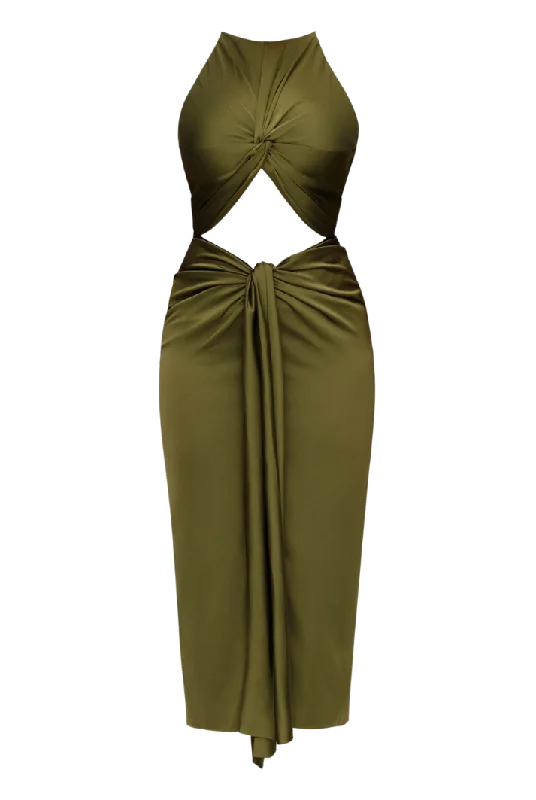 Bow-Tie DressReni Cut-Out Midi Dress | Olive