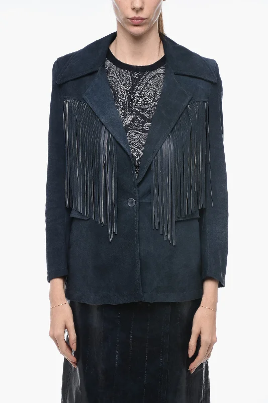 women's coats for those who value both style and comfortSalvatore Santoro Fringed Detail Suede Jacket