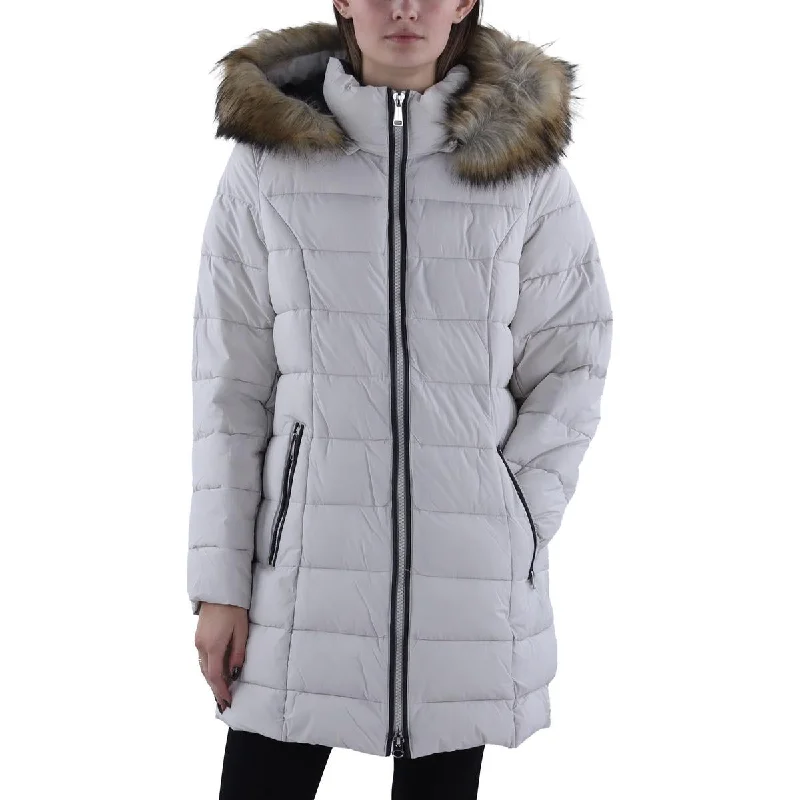 women's coats for ice skatingWomens Faux Fur Trim Hooded Puffer Jacket