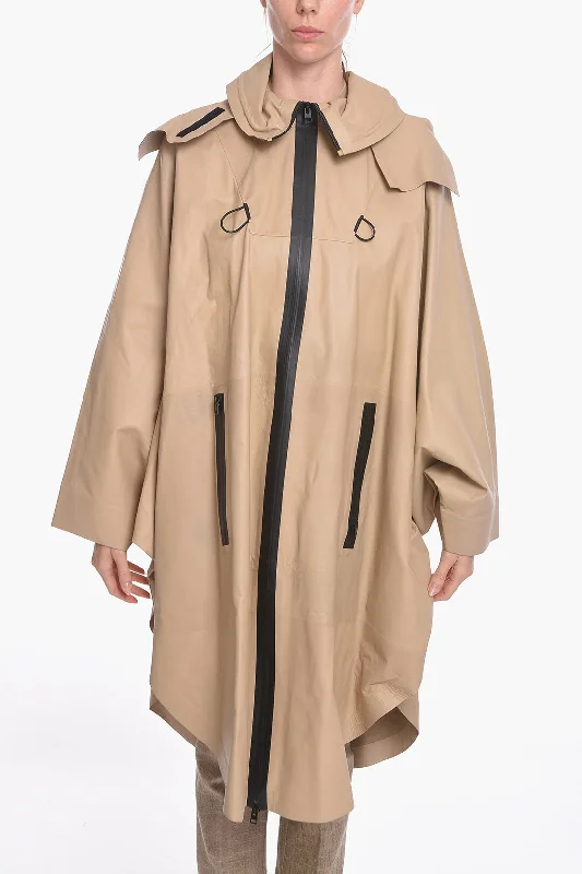 women's coats in bold colorsBottega Veneta Bat-wing Sleevd Leather Raincoat