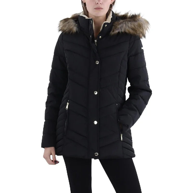 women's coats for pear-shaped bodiesWomens Faux Fur Trim Hooded Puffer Jacket