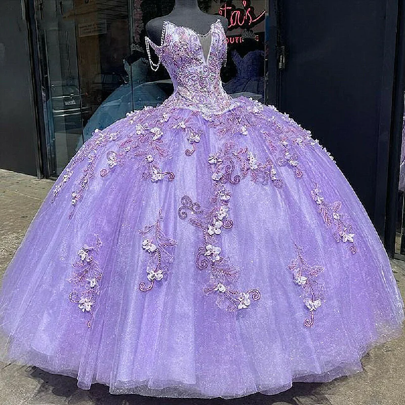 Skater DressLavender purple long quinceanera dress prom dress evening gown off the shoulder beaded flowers sweet 16 years old dress gh933