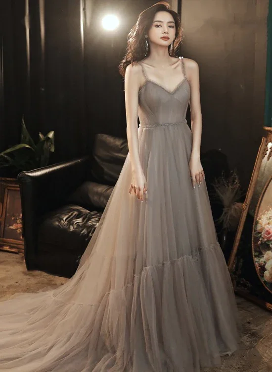 Bell-Sleeve DressCharming Tulle Sweetheart Straps Long Formal Dress, A-Line Prom Dress Evening Dress  gh99