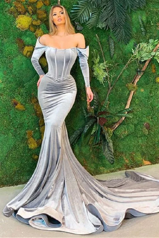 Embellished DressVelvet Long Sleeves Prom Dress Mermaid Long Evening Gowns gh1949