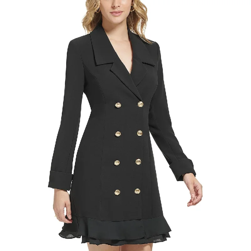 women's coats for cocktail partiesWomens Ruffled Hem Collared Pea Coat