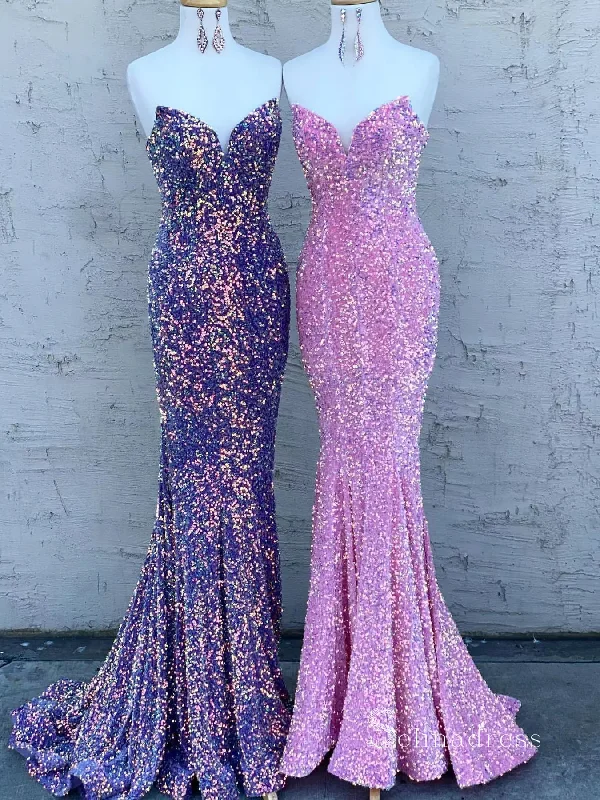 women's custom dressesMermaid Sparkly Sleeveless Prom Dresses V neck Sequins Evening Dresses gh1102