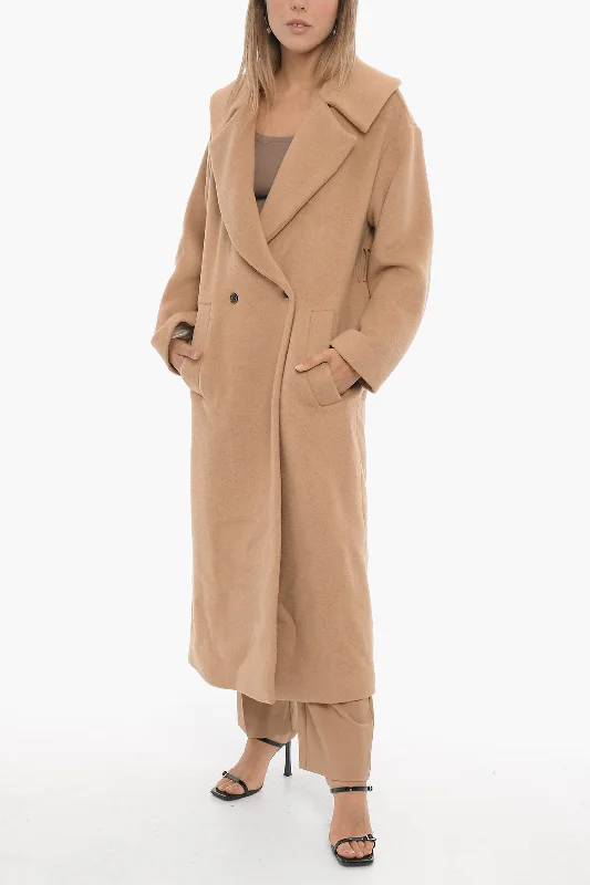 women's coats with asymmetrical hemsThe Garment Solid Color BRUXELLES Double-Breasted Coat with Fringes