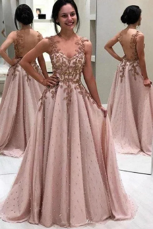 women's floral dressesLuxury Beaded Long Prom Dresses, A-Line Popular Appliques Evening Dresses gh1132