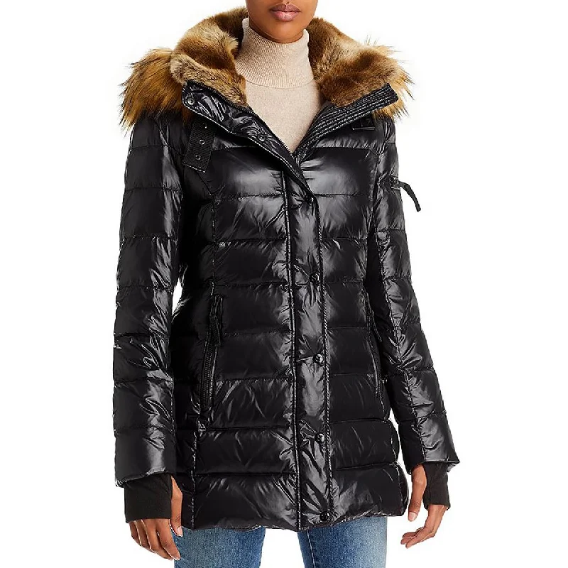 women's coats with lace detailingChelsea Womens Faux Fur Trim Cold Weather Puffer Jacket