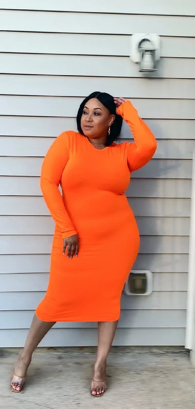 Chiffon DressFinal Sale Plus Size Bodycon Dress in Orange