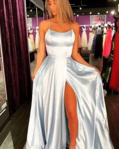 Peplum DressSexy Leg Slit Long Mermaid Evening Dress, Spaghetti Straps Satin Prom Gowns, Formal Dress for Women gh1076