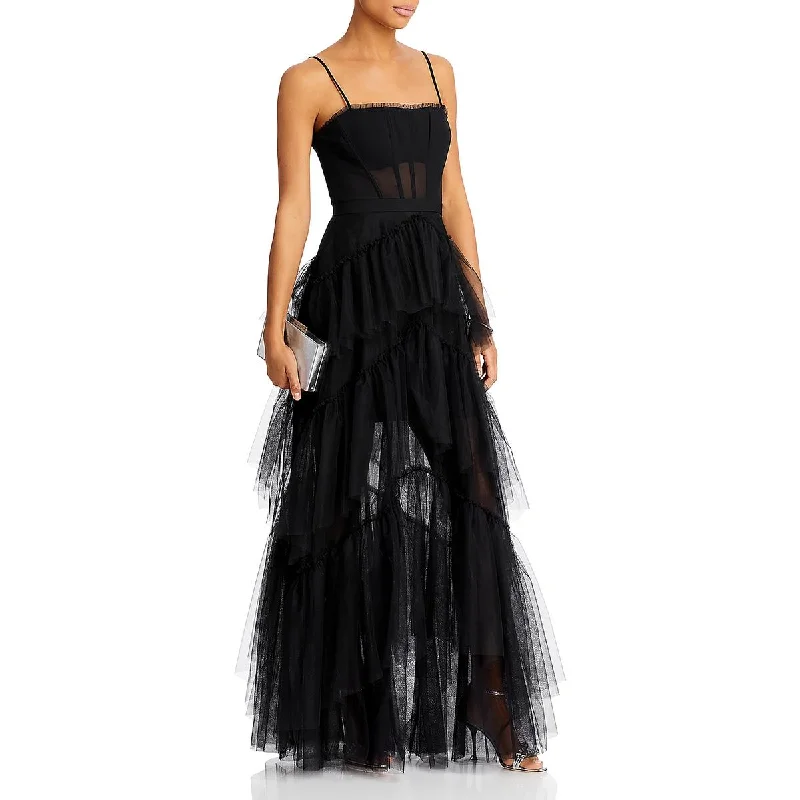 women's stretch dressesBCBGMAXAZRIA Womens Tiered Illusion Evening Dress