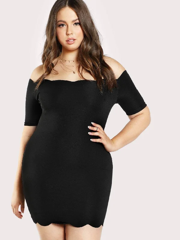 Maternity DressPlus Scalloped Trim Off the Shoulder Bodycon Dress