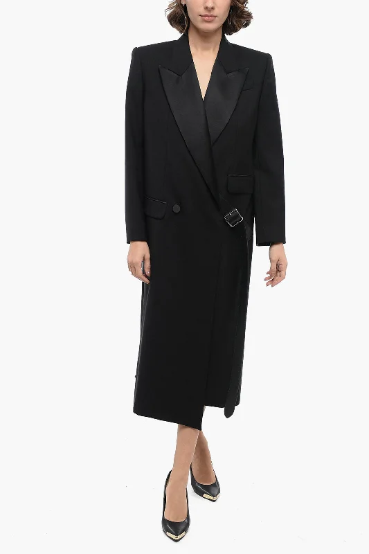 women's coats for maternity wearAlexander Mcqueen Double-Breasted Wool Blend Coat With Buckle Detail