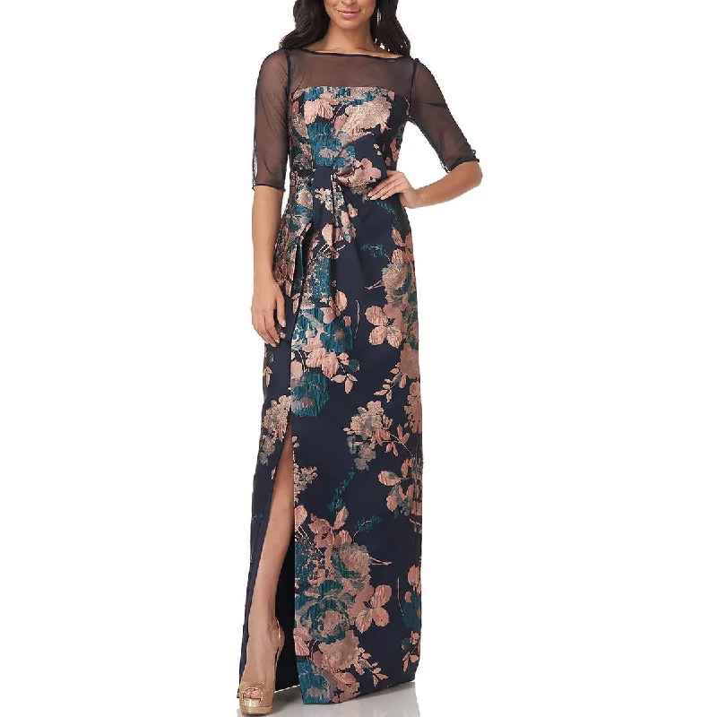 women's metallic dressesKay Unger New York Womens Floral Metallic Evening Dress