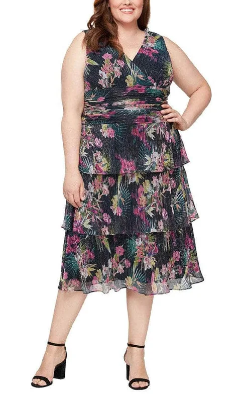 women's silk dressesSLNY 9455220 - Floral Tiered Midi Dress