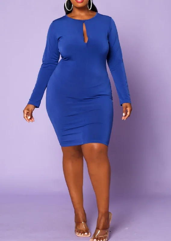 women's sheath dressesHi Curvy Plus Size Women Keyhole Long Sleeve Bodycon Dress