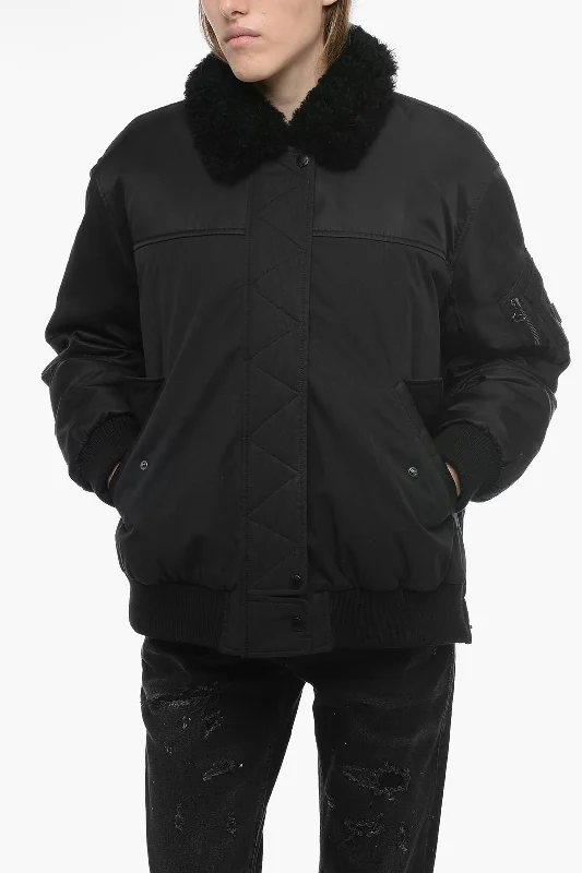 women's coats with satin liningsYves Salomon YS ARMY Double Fabric Bomber with Fur Removable Lining