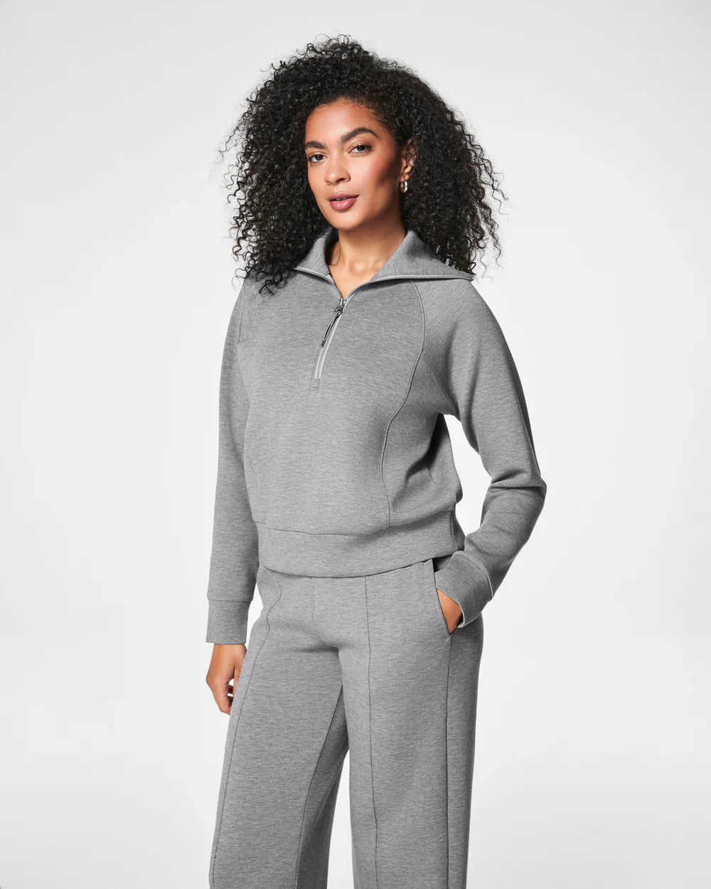 women's bomber jackets and coatsAirEssentials Half Zip - Medium Heather Grey