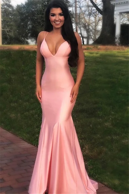 women's maxi dressesGorgeous Spaghetti Straps Criss Cross Pink Prom Dress Mermaid Long Evening Gowns gh822