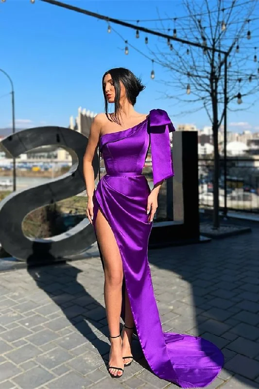 women's mini dressesGorgeous One Shoulder Purple evening Dress Mermaid Long With Split  gh1907