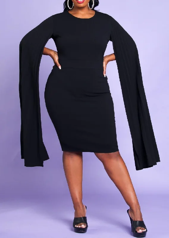 Casual Chic DressHi Curvy Plus Size Women Pleated Cape Sleeve Bodycon Dress