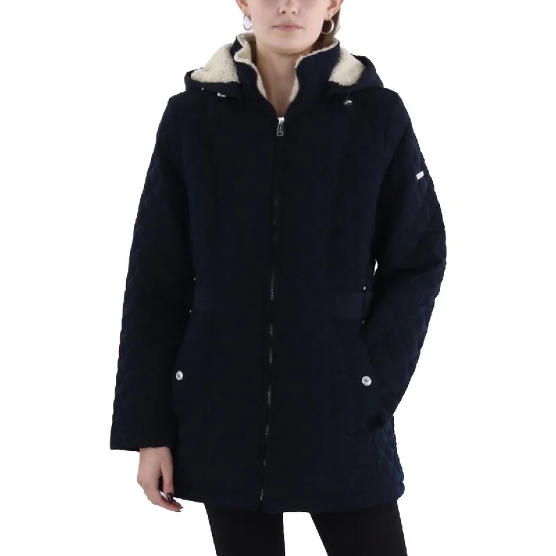 women's coats for countryside strollsWomens Faux Fur Hooded Quilted Coat