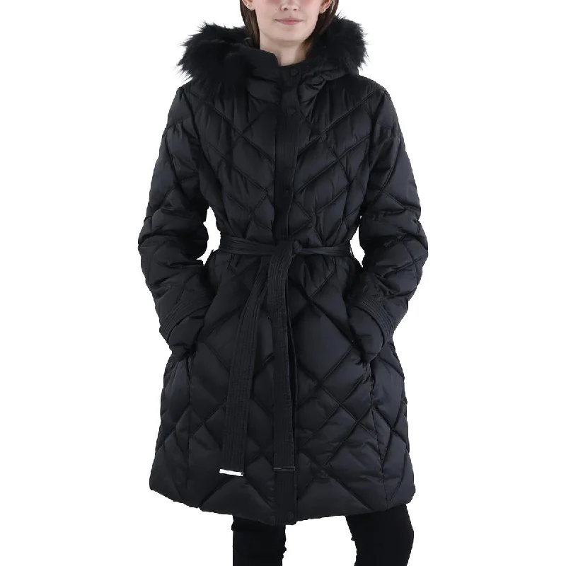 elegant women's coatsWomens Faux Fur Trim Hooded Puffer Jacket