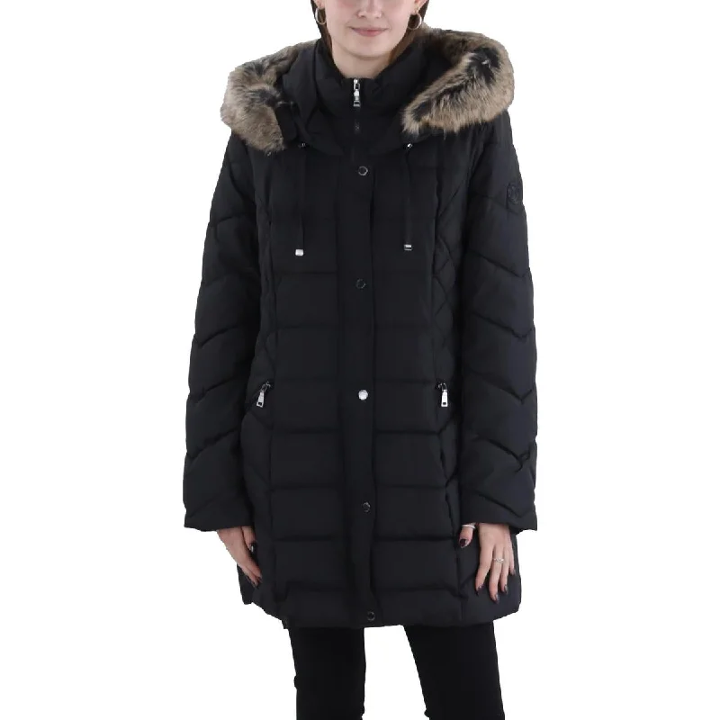 women's coats for those who prefer classic over trendyWomens Faux Fur Trim Hooded Puffer Jacket