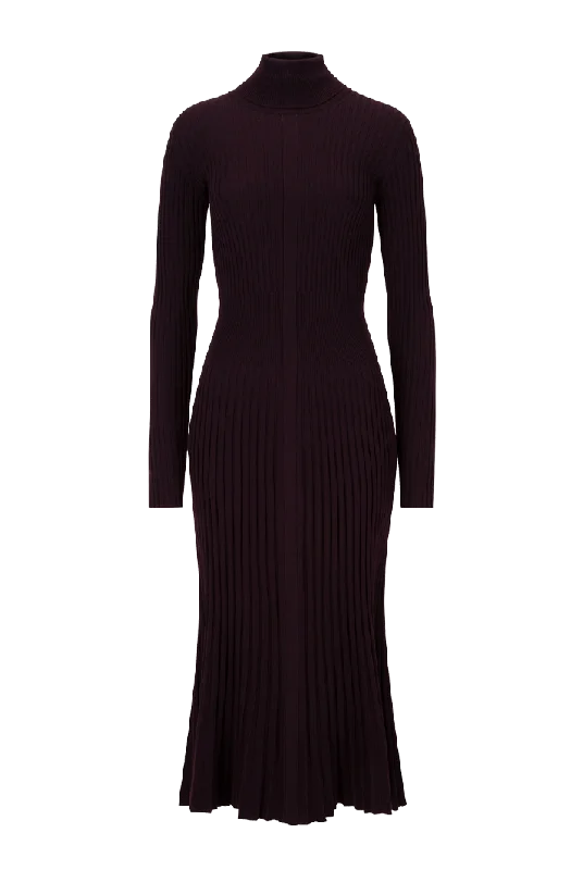 Velvet DressTurtleneck Pleated Wool Midi Dress | Garnet