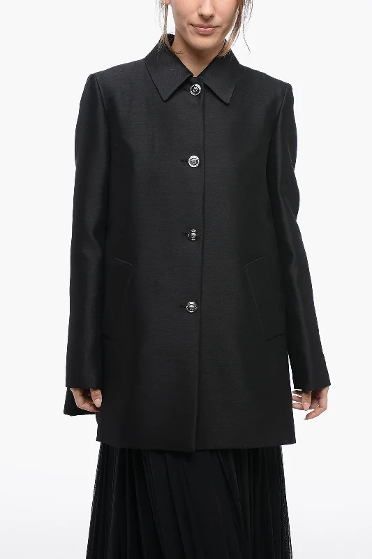 eco-friendly women's coatsVersace Wool-Blended Coat With Medusa Buttons