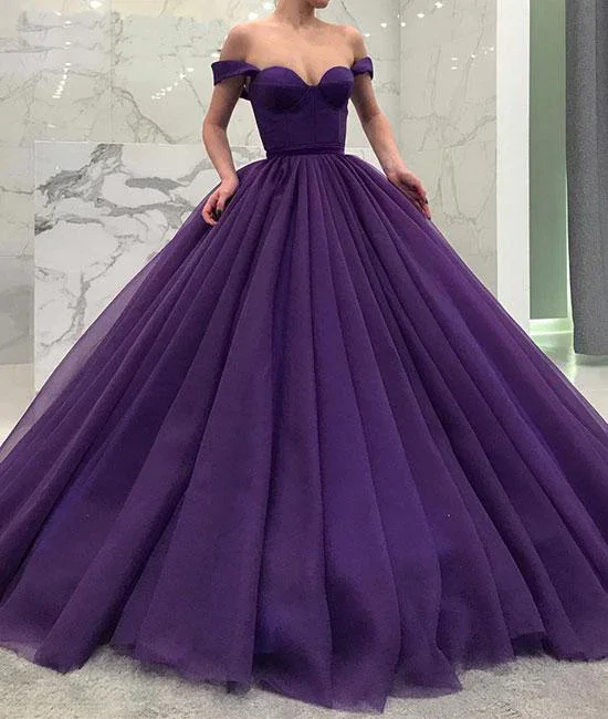 Retro DressPurple Prom Dresses,tulle prom dress,off shoulder prom gown,long prom gown,tulle evening dress,ball gown prom dresses  gh1165