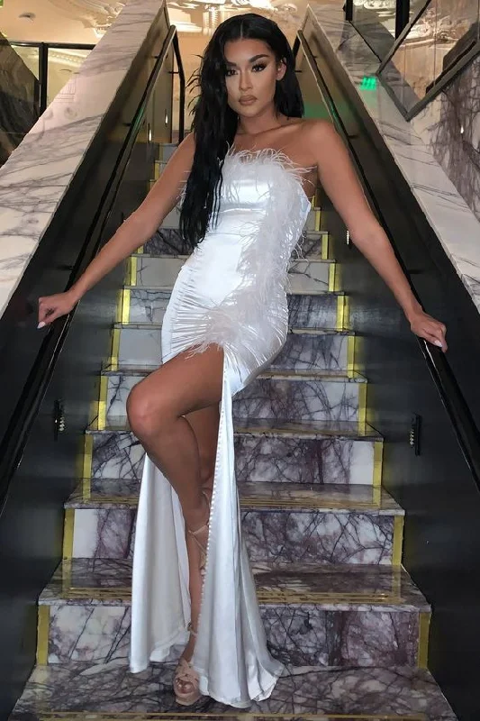 Tiered DressLong Prom Dress Mermaid White Formal Graduation Evening Dress gh1933