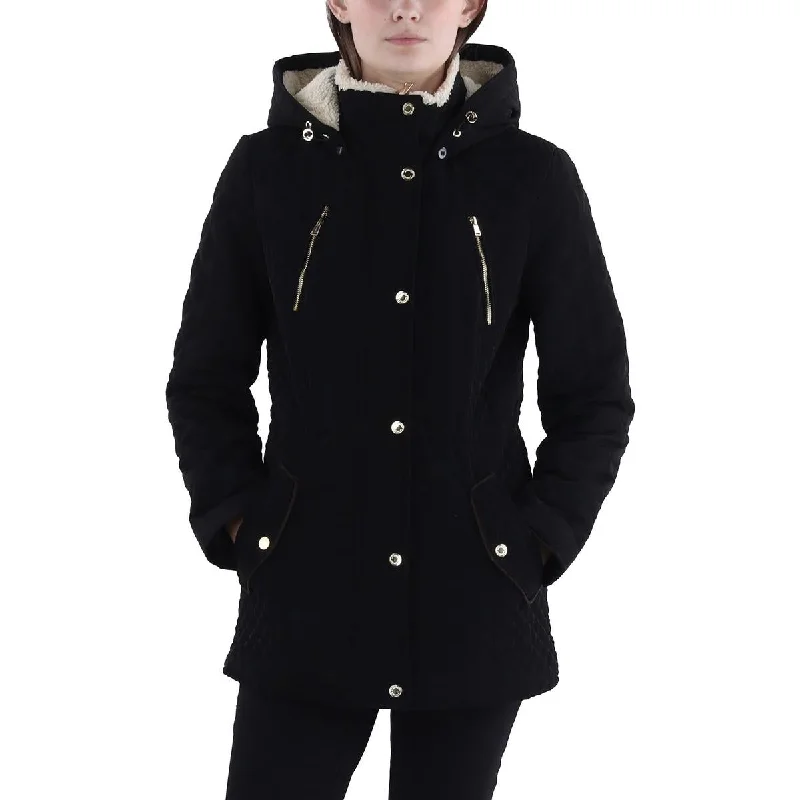 women's coats for fashion-conscious professionalsPetites Womens Faux Fur Hooded Quilted Coat