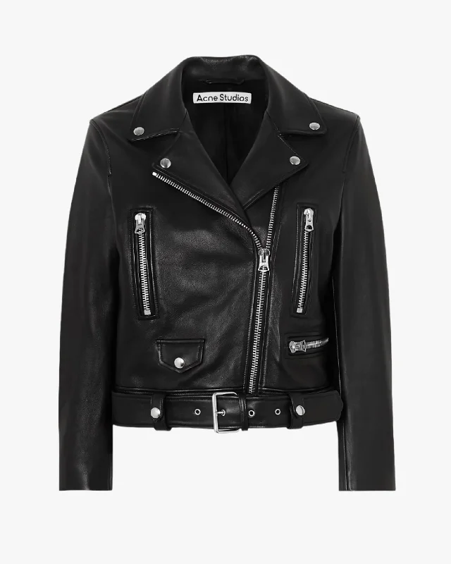 women's coats with zippersCropped Leather Biker Jacket