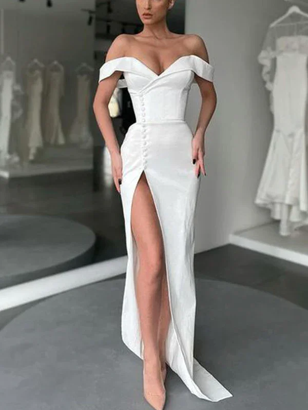 Spaghetti Strap DressMermaid Off-The-Shoulder Off-White Popular Long Evening Elegant Prom Dresses gh1936