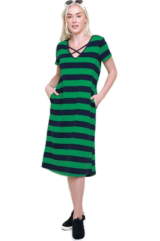 Custom DressStriped T-Shirt Midi Dress, Green / Navy