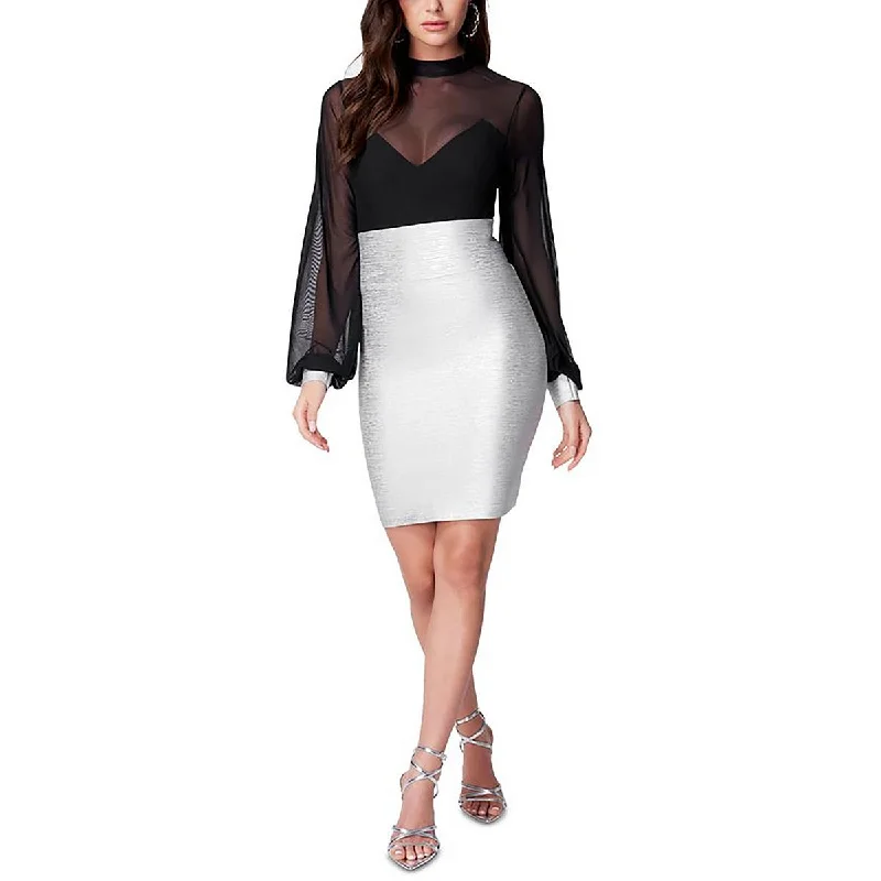 women's satin dressesBebe Womens Illusion Metallic Bodycon Dress