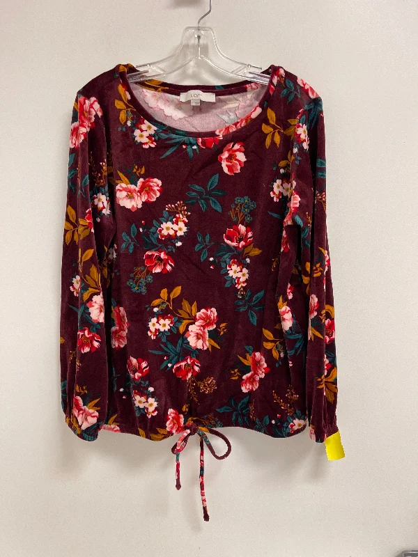 women's tops for those who love bold and vibrant colorsTop Long Sleeve By Loft In Floral Print, Size: L