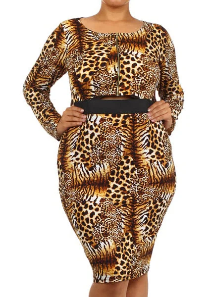 Laced DressHi Curvy Plus Size Women Cheetah spot print Cut out Bodycon Dress