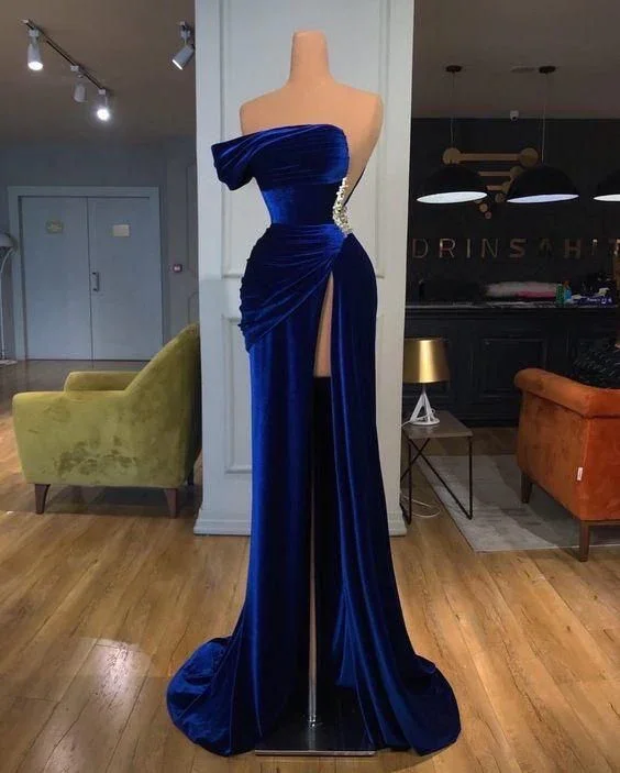 Trumpet DressRoyal Blue long prom dress evening dress with high split  gh1981