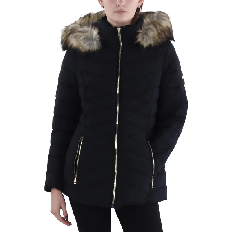 women's coats for breastfeeding mothersWomens Faux Fur Trim Hooded Puffer Jacket