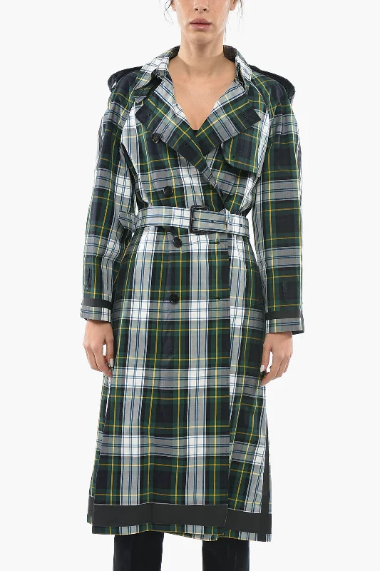 women's trench coatsBurberry Belted Tartan Print Cotton Double Breasted Trench Coat