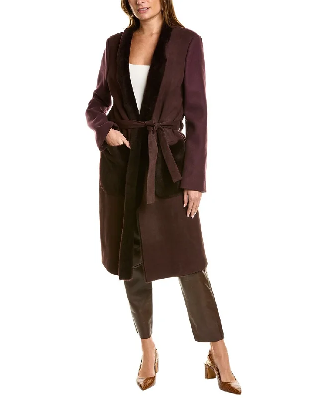 women's coats with liningPiazza Sempione Leather-Trim Wool Coat