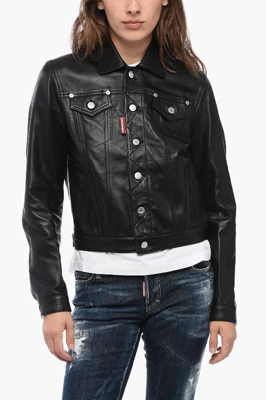 women's coats for travelDsquared2 Eco-leather Cropped Fit Overshirt