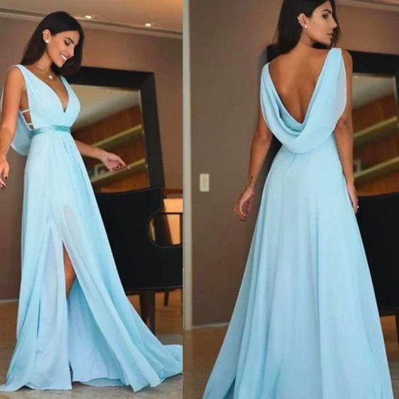 women's apple-shaped body dresseschiffon prom dresses 2024 deep v neck pleats draped a line side slit chiffon a line long evening dresses  gh1121