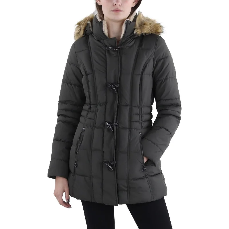 sustainable women's coatsWomens Faux Fur Trim Hooded Puffer Jacket